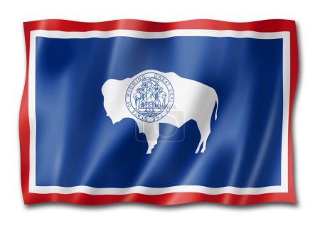 Téléchargez les photos : Drapeau du Wyoming, États-Unis agitant la collection de bannières. Illustration 3D - en image libre de droit