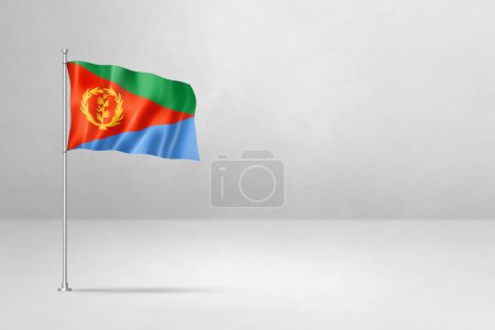Foto de Bandera de Eritrea, ilustración 3D, aislada sobre fondo de pared de hormigón blanco - Imagen libre de derechos