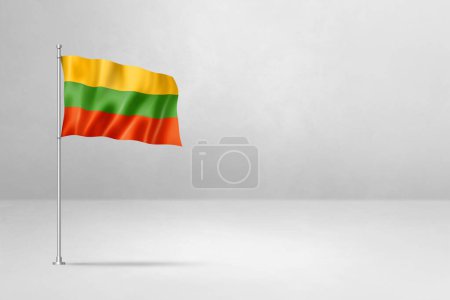 Foto de Bandera de Lituania, ilustración 3D, aislado sobre fondo de pared de hormigón blanco - Imagen libre de derechos