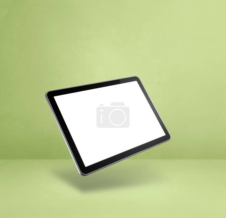 Photo for Blank tablet pc computer floating over a green background. 3D isolated illustration. Square template - Royalty Free Image