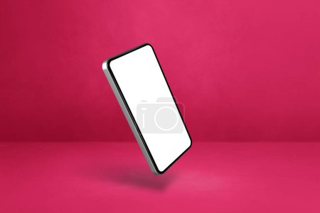 Téléchargez les photos : Smartphone vide flottant sur un fond rose. Illustration 3D isolée. Modèle horizontal - en image libre de droit