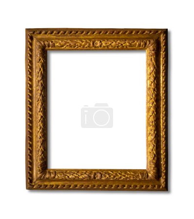 Téléchargez les photos : Cadre en or blanc isolé sur fond blanc. Modélisation d'art vide sur le mur du musée - en image libre de droit