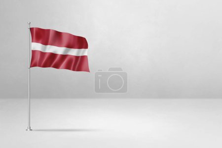 Foto de Bandera de Letonia, ilustración 3D, aislada sobre fondo de pared de hormigón blanco - Imagen libre de derechos