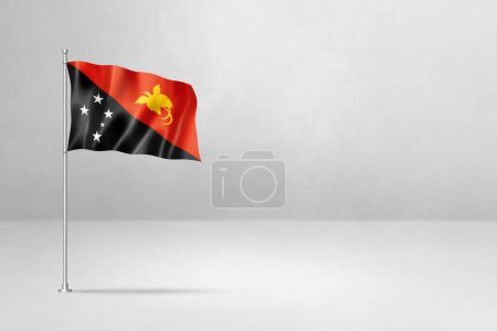 Foto de Bandera de Papúa Nueva Guinea, ilustración 3D, aislada sobre fondo de pared de hormigón blanco - Imagen libre de derechos