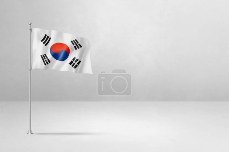 Foto de Bandera de Corea del Sur, ilustración 3D, aislado sobre fondo de pared de hormigón blanco - Imagen libre de derechos