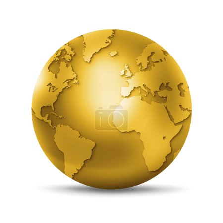 Téléchargez les photos : Globe du monde d'or isolé sur fond blanc. Illustration 3D - en image libre de droit