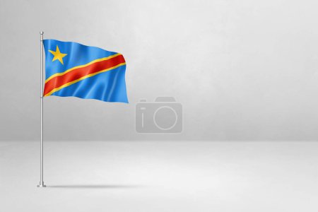 Foto de Bandera de la República Democrática del Congo, ilustración en 3D, aislada sobre fondo de muro de hormigón blanco - Imagen libre de derechos