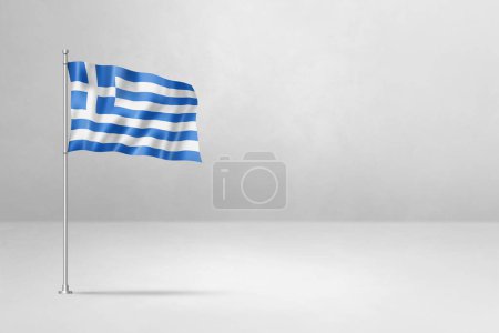 Téléchargez les photos : Drapeau Grèce, illustration 3D, isolé sur fond de mur en béton blanc - en image libre de droit