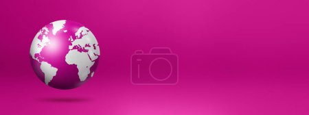 Photo for World globe, earth map, floating over a pink background. 3D isolated illustration. banner template - Royalty Free Image