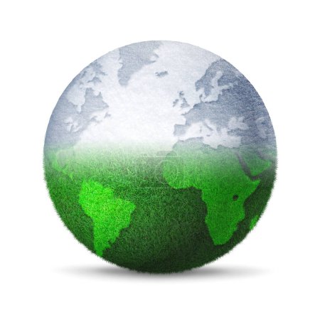 Téléchargez les photos : Globe mondial subissant la fonte des neiges en raison du réchauffement climatique. Isolé sur fond blanc. Illustration 3D - en image libre de droit