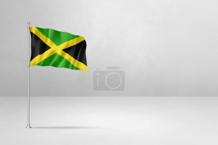 Foto de Bandera de Jamaica, ilustración 3D, aislada sobre fondo de pared de hormigón blanco - Imagen libre de derechos