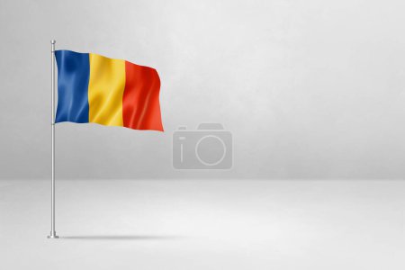 Foto de Bandera de Rumanía, ilustración 3D, aislado sobre fondo de pared de hormigón blanco - Imagen libre de derechos