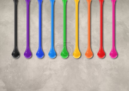 Photo for Colorful ink drops isolated on light concrete wall. Horizontal wallpaper. 3D illustration - Royalty Free Image