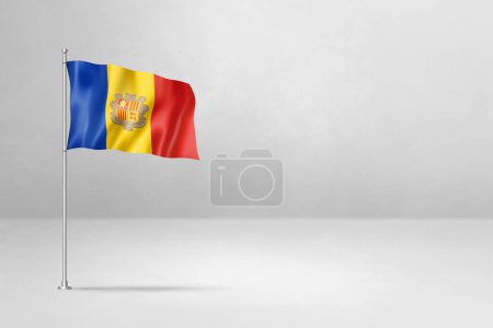 Foto de Bandera Andorra, Ilustración 3D, aislada sobre muro de hormigón blanco - Imagen libre de derechos