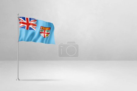 Foto de Bandera de Fiji, ilustración 3D, aislada sobre fondo de pared de hormigón blanco - Imagen libre de derechos