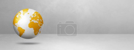 Photo for World globe, yellow earth map, floating over a white background. 3D isolated illustration. Banner template - Royalty Free Image