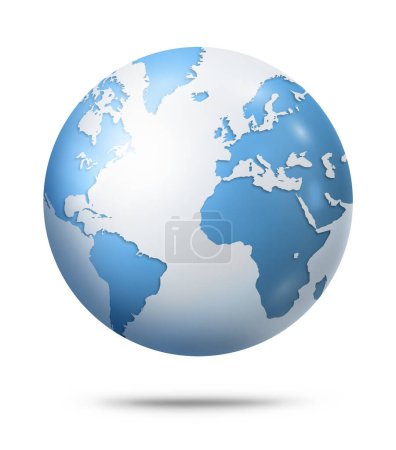 Téléchargez les photos : Globe terrestre bleu isolé sur fond blanc. Illustration 3D - en image libre de droit