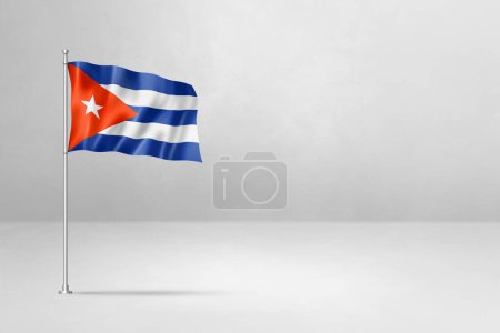 Foto de Bandera de Cuba, ilustración 3D, aislada sobre fondo de pared de hormigón blanco - Imagen libre de derechos