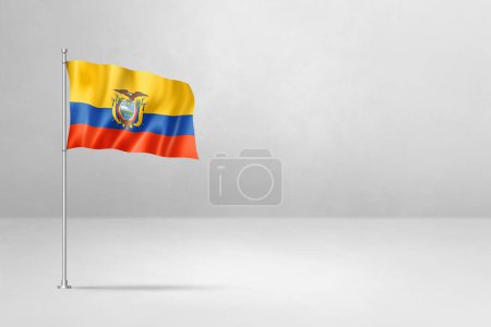 Foto de Bandera de Ecuador, ilustración 3D, aislada sobre fondo de pared de hormigón blanco - Imagen libre de derechos