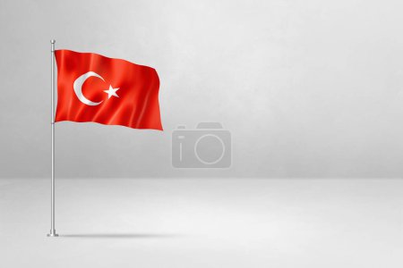 Foto de Bandera de Turquía, ilustración 3D, aislado sobre fondo de pared de hormigón blanco - Imagen libre de derechos