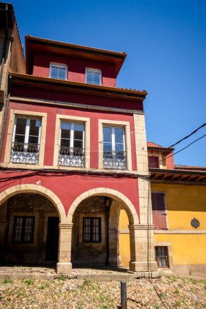 Photo for Colorful buildings in Aviles old town streets, Asturias, Spain - Royalty Free Image
