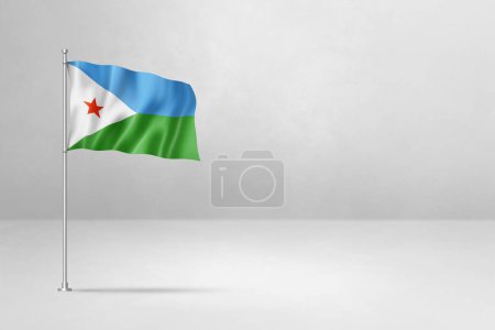 Foto de Bandera de Djibouti, ilustración 3D, aislada sobre fondo de pared de hormigón blanco - Imagen libre de derechos