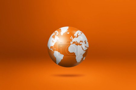Photo for World globe, earth map, floating over an orange background. 3D isolated illustration. Horizontal template - Royalty Free Image