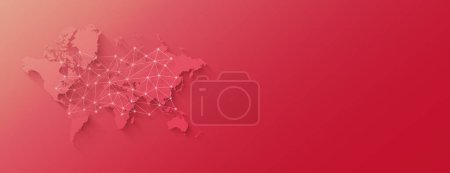 Téléchargez les photos : Carte du monde et illustration réseau numérique isolés sur un fond rose. Bannière horizontale - en image libre de droit