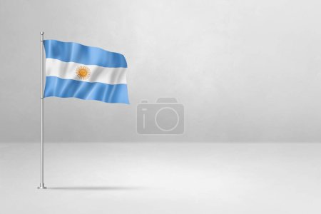 Téléchargez les photos : Drapeau argentin, illustration 3D, isolé sur un mur de béton blanc - en image libre de droit