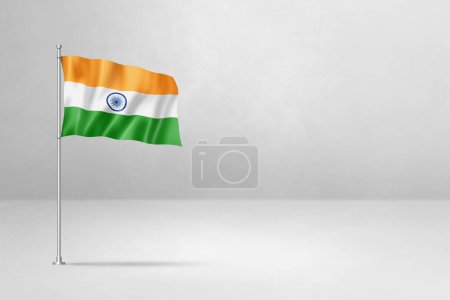 Téléchargez les photos : Drapeau de l'Inde, illustration 3D, isolé sur fond de mur en béton blanc - en image libre de droit