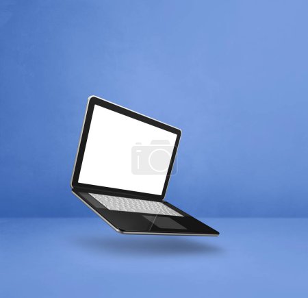 Photo for Blank computer laptop floating over a blue background. 3D isolated illustration. Square template - Royalty Free Image