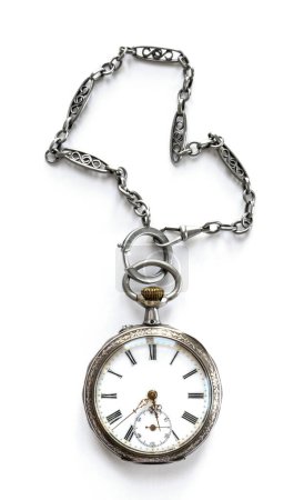 Photo for Vintage Pocket watch with shadow isolated on white background. Concept of direction and orientation - Royalty Free Image