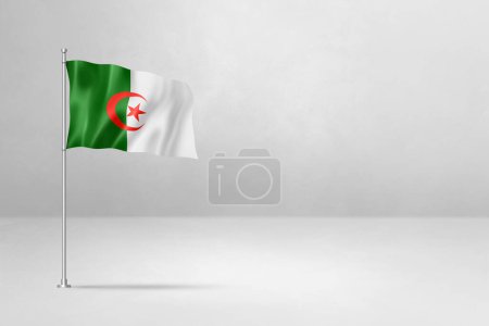 Téléchargez les photos : Drapeau Algérie, illustration 3D, isolé sur mur de béton blanc - en image libre de droit