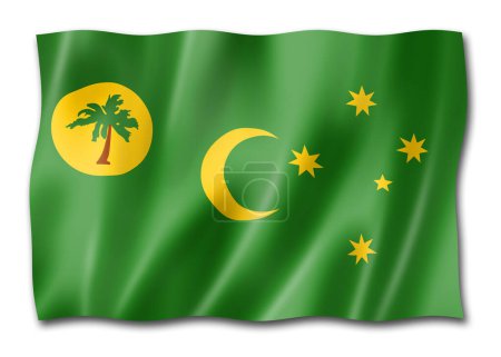 Téléchargez les photos : Îles Cocos - Keeling - drapeau du territoire, Australie agitant la collection de bannières. Illustration 3D - en image libre de droit
