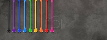Photo for Colorful ink drops isolated on dark concrete wall. Horizontal banner. 3D illustration - Royalty Free Image