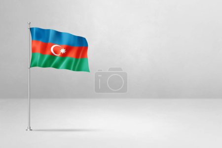 Foto de Bandera de Azerbaiyán, ilustración 3D, aislada en muro de hormigón blanco - Imagen libre de derechos