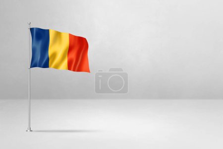 Foto de Bandera de Chad, ilustración 3D, aislado sobre fondo de pared de hormigón blanco - Imagen libre de derechos
