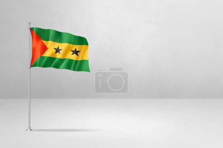 Foto de Bandera Santo Tomé y Príncipe, Ilustración 3D, aislada sobre fondo de pared de hormigón blanco - Imagen libre de derechos