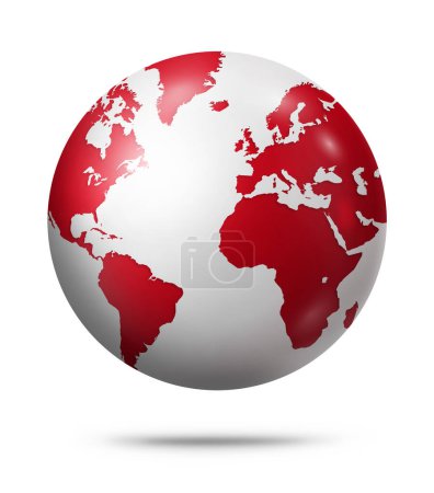 Téléchargez les photos : Globe terrestre rouge isolé sur fond blanc. Illustration 3D - en image libre de droit