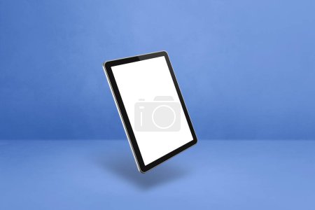 Foto de Tablet PC en blanco flotando sobre un fondo azul. Ilustración aislada 3D. Plantilla horizontal - Imagen libre de derechos