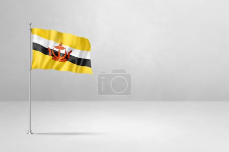 Téléchargez les photos : Drapeau Brunei, illustration 3D, isolé sur fond de mur en béton blanc - en image libre de droit