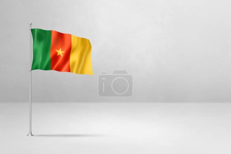 Foto de Bandera de Camerún, ilustración 3D, aislada sobre fondo de pared de hormigón blanco - Imagen libre de derechos