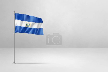 Foto de Bandera de El Salvador, ilustración 3D, aislada sobre fondo de pared de hormigón blanco - Imagen libre de derechos