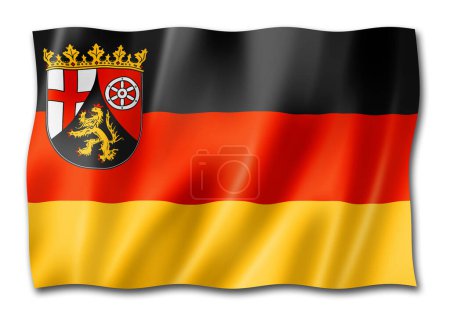 Téléchargez les photos : Drapeau de l'État du Palatinat de Rhénanie, collection de bannières d'Allemagne. Illustration 3D - en image libre de droit
