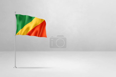 Foto de Bandera de la República del Congo, ilustración 3D, aislado sobre fondo de pared de hormigón blanco - Imagen libre de derechos