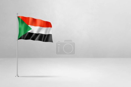 Foto de Bandera de Sudán, ilustración 3D, aislado sobre fondo de pared de hormigón blanco - Imagen libre de derechos