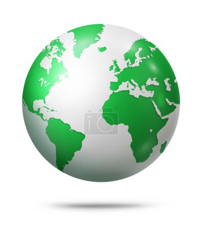 Téléchargez les photos : Globe terrestre vert isolé sur fond blanc. Illustration 3D - en image libre de droit