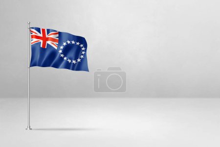 Téléchargez les photos : Drapeau des îles Cook, illustration 3D, isolé sur fond de mur en béton blanc - en image libre de droit