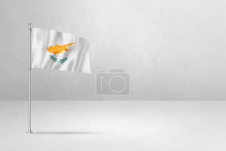 Téléchargez les photos : Drapeau de Chypre, illustration 3D, isolé sur fond de mur en béton blanc - en image libre de droit