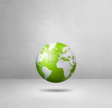 Photo for World globe, green earth map, floating over a white background. 3D isolated illustration. Square template - Royalty Free Image